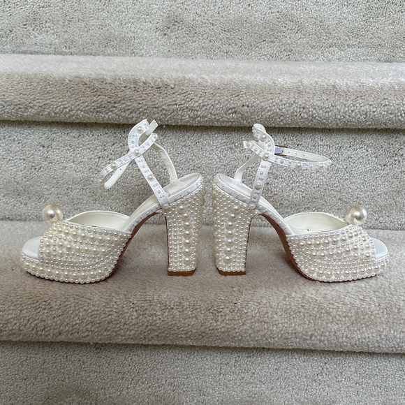 Goolita White Pearl Embellished Open Toe Heels - Picture 15 of 17